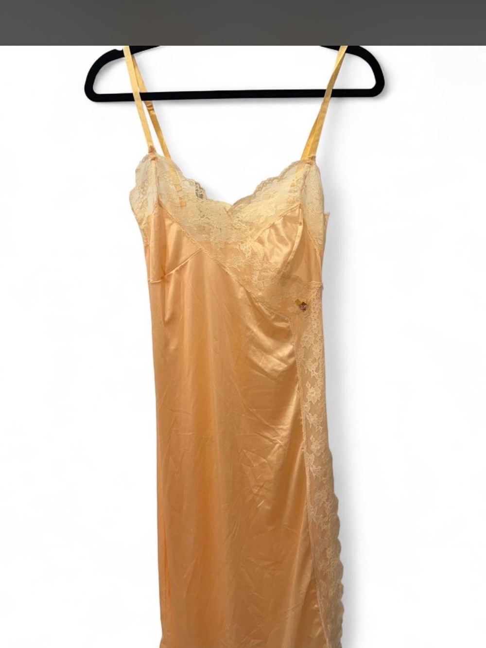 Blush Peach Satin Lace-Trim Slip
